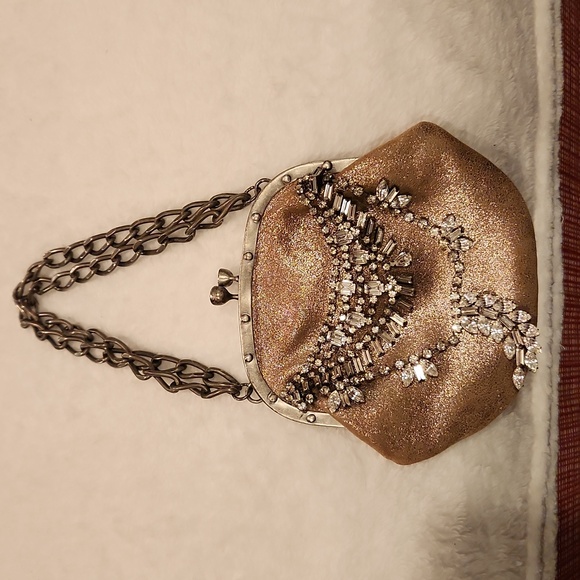 JUICY COUTURE Rare Gold Mettalic Leather Evening Purse With Rhinestones - Picture 8 of 8